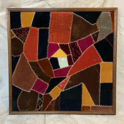 Victorian Velvet Crazy Quilt, Hand Stitched & Framed 