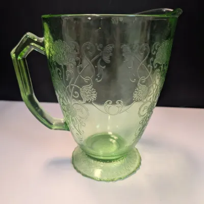 Uranium Green Depression Glass Pitcher Marked