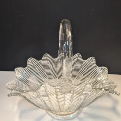 Fern Leaf Patterned Heavy Glass Basket w/ Handle