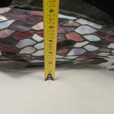 Vintage Large Bronze Tiffany Style-Stained Glass Fish Centerpiece Lamp