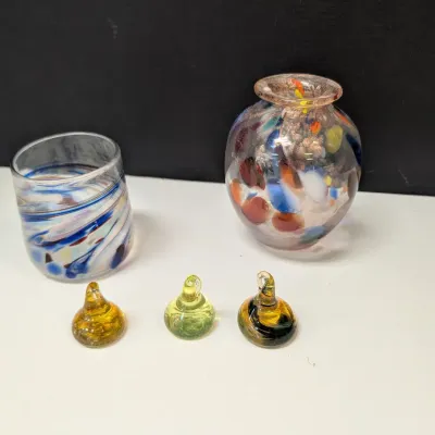 Decorative Glass Ornaments, Vase, & Glass