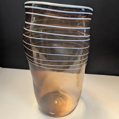 Hand Made Tall Threaded Style Glass Vase w/ Dimples