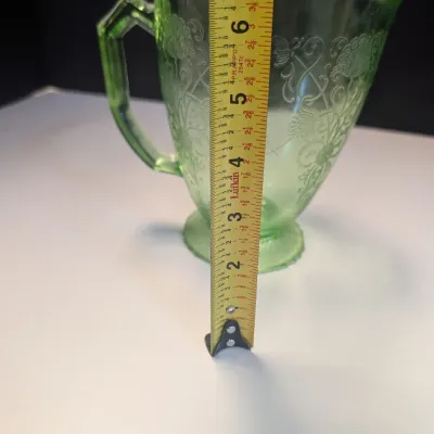 Uranium Green Depression Glass Pitcher Marked