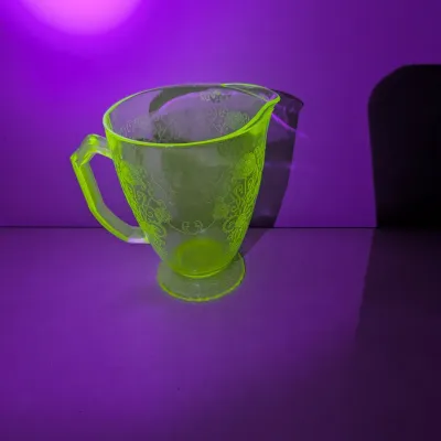 Uranium Green Depression Glass Pitcher Marked