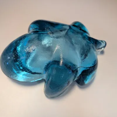 Mid Century Art Glass Turquoise Aqua Blue Glass Leaf Shaped Cigar Ashtray