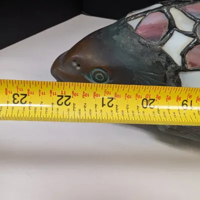 Vintage Large Bronze Tiffany Style-Stained Glass Fish Centerpiece Lamp