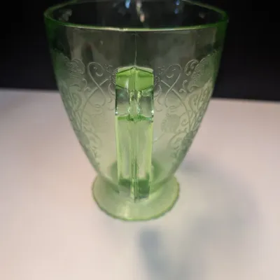 Uranium Green Depression Glass Pitcher Marked