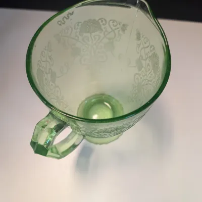 Uranium Green Depression Glass Pitcher Marked