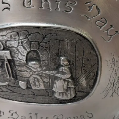 Vintage Duracast Pewter Hand Crafted Plate - "Give Us This Day Our Daily Bread"