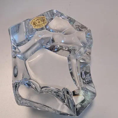 Vintage Val St. Lambert Crystal Paperweight w/ Bison Intaglio Signed