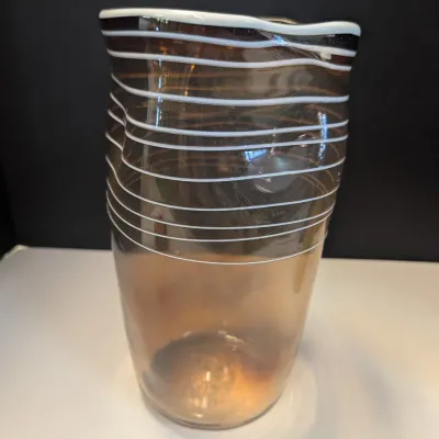 Hand Made Tall Threaded Style Glass Vase w/ Dimples