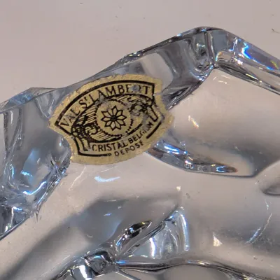 Vintage Val St. Lambert Crystal Paperweight w/ Bison Intaglio Signed