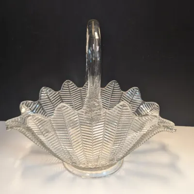 Fern Leaf Patterned Heavy Glass Basket w/ Handle