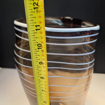 Hand Made Tall Threaded Style Glass Vase w/ Dimples