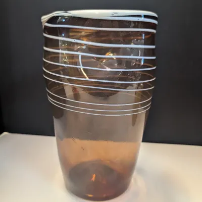 Hand Made Tall Threaded Style Glass Vase w/ Dimples