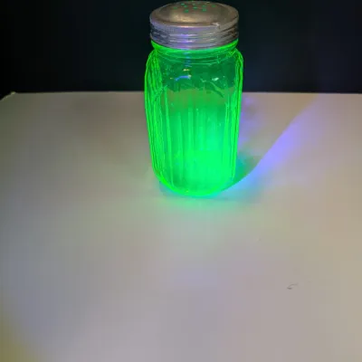 Vintage Green Depression Glass Vaseline Uranium Sugar Shaker Ribbed Jar