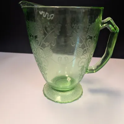 Uranium Green Depression Glass Pitcher Marked