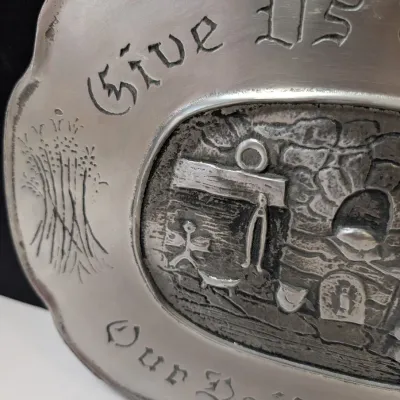 Vintage Duracast Pewter Hand Crafted Plate - "Give Us This Day Our Daily Bread"
