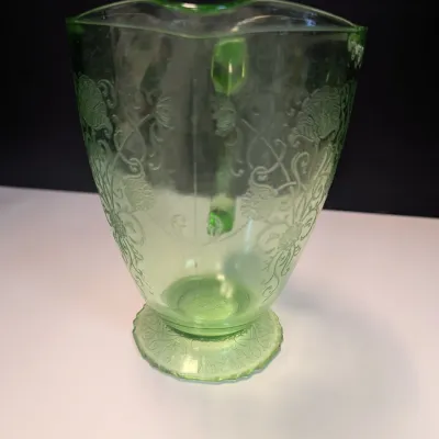 Uranium Green Depression Glass Pitcher Marked