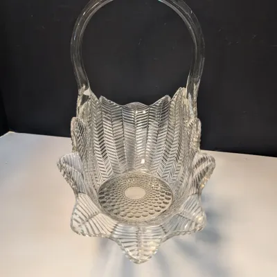 Fern Leaf Patterned Heavy Glass Basket w/ Handle