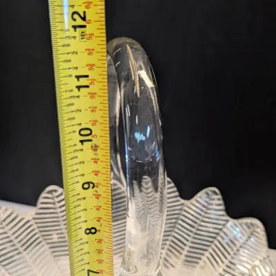 Fern Leaf Patterned Heavy Glass Basket w/ Handle