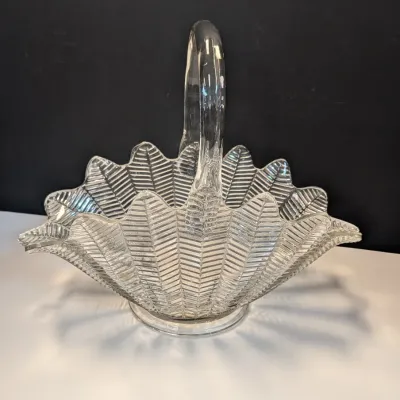 Fern Leaf Patterned Heavy Glass Basket w/ Handle