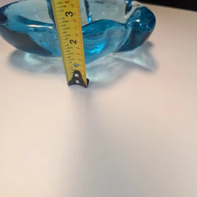 Mid Century Art Glass Turquoise Aqua Blue Glass Leaf Shaped Cigar Ashtray