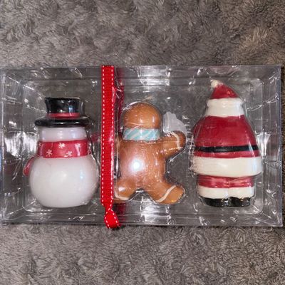 Sale Photo Thumbnail #38: Christmas Candle Trio, Santa Claus, Gingerbread Man, Snowman