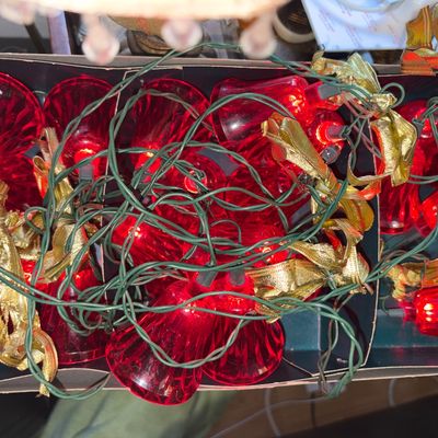 Sale Photo Thumbnail #69: Red Bell Christmas Tree Lights - working - original box 
Bells approximately 2"