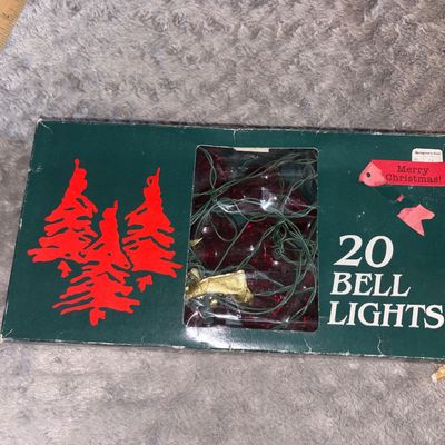 Sale Photo Thumbnail #67: Red Bell Christmas Tree Lights - working - original box 
Bells approximately 2"