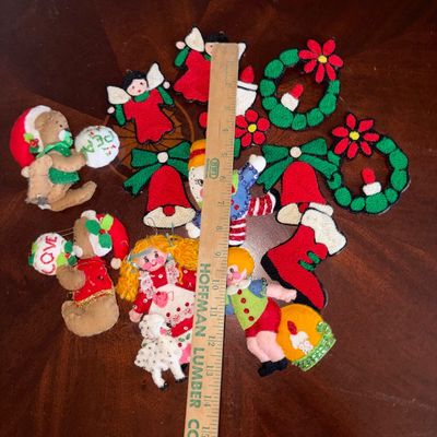 Sale Photo Thumbnail #223: Felt & Yarn Homemade Christmas Ornaments, Humpty Dumpty, Angels, Bear, Children, Wreaths