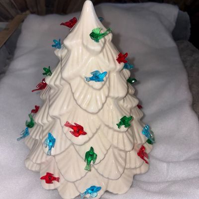 Sale Photo Thumbnail #245: Snow Covered Lighted Christmas Tree Top w/Birds - No base
You can locatea base at your local hobby or ceramic shop.