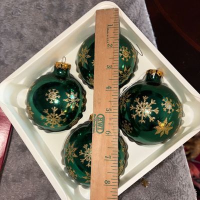 Sale Photo Thumbnail #80: Emerald Green & Gold Glass Victorian Style Christmas Bulbs (4)