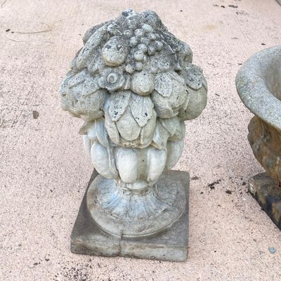 LOT 78: Concrete Garden Decor - Planter and Floral Statue