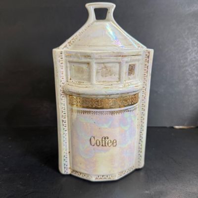 LOT 47: Vintage German Ceramic Lusterware Canisters, Spice Jars and Salt Box