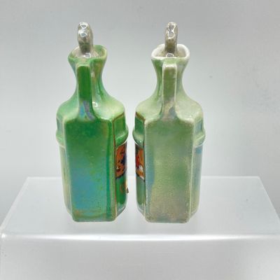 LOT 106: Sweet Vintage Collection of Lustreware Ceramic Germany Miniature Vinegar / Oil and Spice Jars