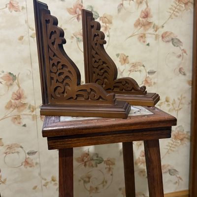 LOT 34: Square Italian Tile and Wood Stand/Table, Metal and Wood Top Stand and More