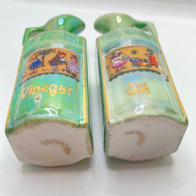 LOT 106: Sweet Vintage Collection of Lustreware Ceramic Germany Miniature Vinegar / Oil and Spice Jars