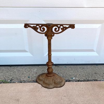 LOT 91: Vintage Garden Decor - Metal / Iron Hummingbird Feeder / Bath with Baby Coach