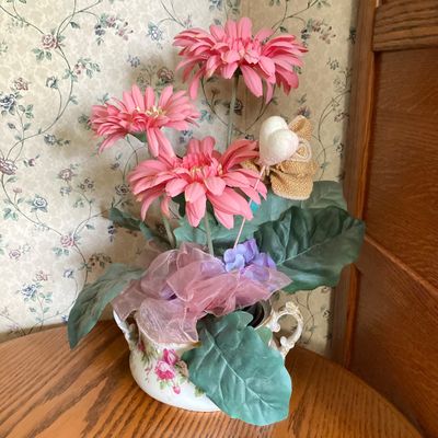LOT 94: Collection of Planters, Vases, Faux Floral Arrangements, Cloches, Limoge's France and More