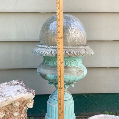 LOT 86: Outdoor / Garden Decor - Pedestal Planter / Glass Ball, Distressed Pedestal, Planter and More