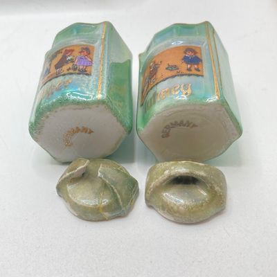 LOT 107: Vintage Collection of Lustreware Ceramic Germany Miniature Canister and Spice Jars