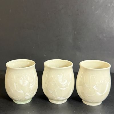 LOT 117: Asian Pearlescent Luster Glaze Tea Set in Felt Lined Wooden Box