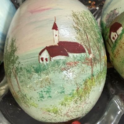 LOT 50: Collection of Hand-painted Egg Shells and Ceramic Eggs and Egg Dish