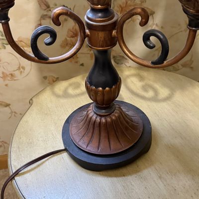 LOT 32: Hand-Painted Round Cabinet/Side Table with Lamp