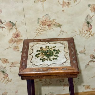 LOT 34: Square Italian Tile and Wood Stand/Table, Metal and Wood Top Stand and More