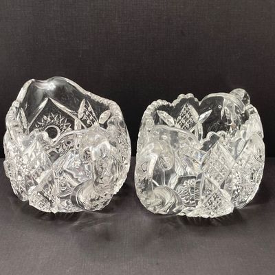 LOT 105: Crystal / Cut Glass - Ruby / Clear Vase, Salt Cellars, Creamer / Sugar Bowls and Large Pitcher
