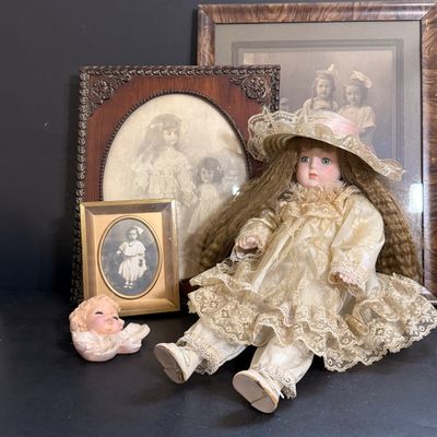 LOT 111: Collection of Framed Photographs of Victorian Children and Victorian Style Doll