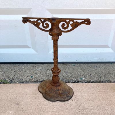LOT 91: Vintage Garden Decor - Metal / Iron Hummingbird Feeder / Bath with Baby Coach