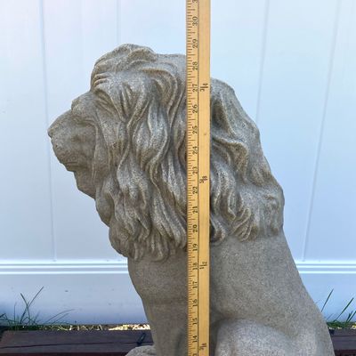 LOT 83: Garden Decor - Plastic Sand Lion Statue with Pair of Plastic / Resin Planters